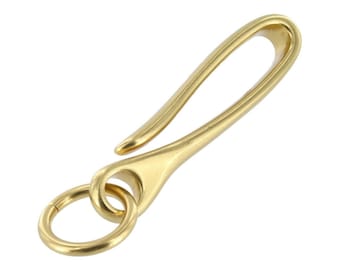 B7498 Natural Brass, Fish Hook Key Chain, Solid Brass-LL