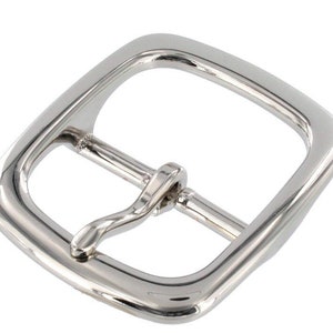 1382 Nickel Plate, Center Bar Buckle, Solid Brass-LL, Multiple Sizes