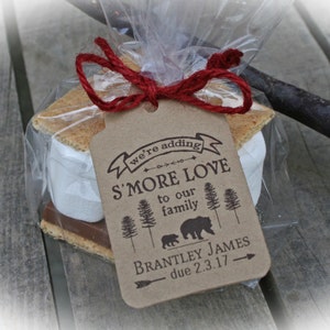 Lumberjack Baby Shower S'More Love Favor Kits-3 TAG COLORS choices w/Bags/Ribbon or twine | Bear Baby Shower Favor |  Kits ONLY