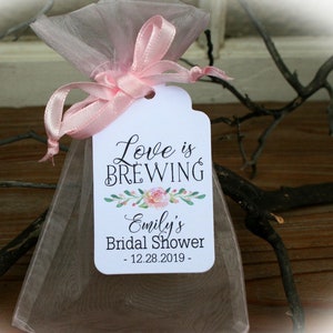 Love is Brewing Bridal Shower Favor Tags| Tea Bridal Shower Favor Tags | Available as Tags ONLY or white bags | White or Ivory Cardstock