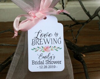 Love is Brewing Bridal Shower Favor Tags| Tea Bridal Shower Favor Tags | Available as Tags ONLY or Tags+Bags