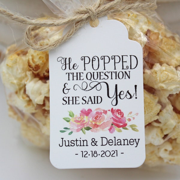 Bridal Shower Popcorn Favor kits-2 Tag Colors | Popcorn favor-TAGS ONLY or DIY Bags/Favor Tags & tie, He Popped the question-BagLge
