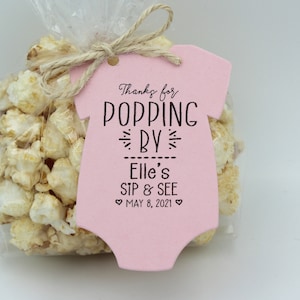 Sip and See Favor | Thanks for Popping by Tags Only OR Bags/Tags + Twine| 7 Tag Colors | Sip and See Popcorn Favors