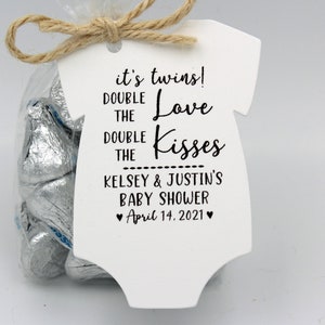 Twins Baby Shower Kisses Favor Tag |  Tags Only OR Bags/Tags + Twine  | Double the Love Double the Kisses Twins Baby Shower Favor -Bag small