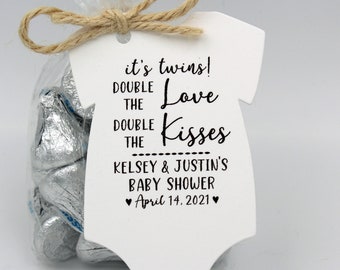 Twins Baby Shower Kisses Favor Tag |  Tags Only OR Bags/Tags + Twine  | Double the Love Double the Kisses Twins Baby Shower Favor -Bag small