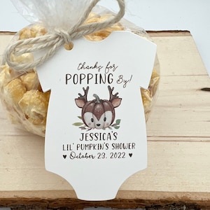 Pumpkin baby shower | PUMPKIN Baby Shower Favor | Tags ONLY or kits w/Bags+Twine | Deer Shaped PUMPKIN Baby shower Favors | Little Pumpkin