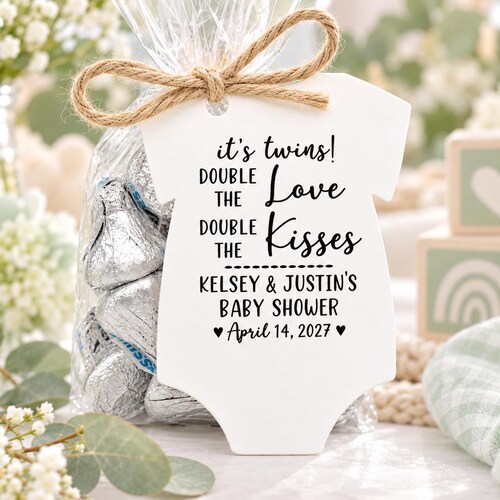 Twins Baby Shower Kisses Favor Tag |  Tags Only OR Bags/Tags + Twine  | Double the Love Double the Kisses Twins Baby Shower Favor -Bag small