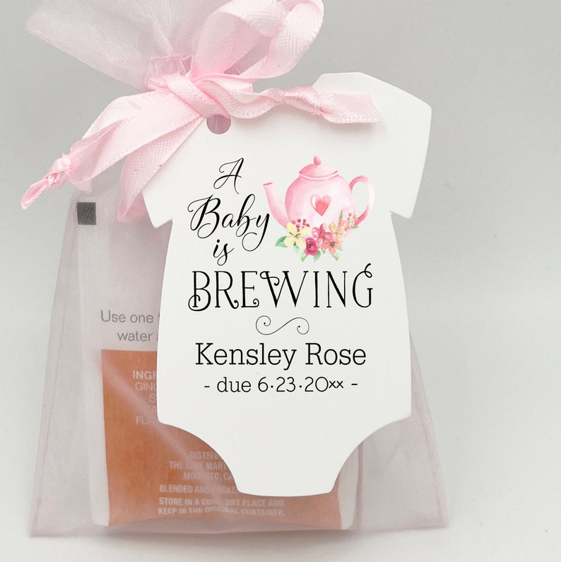 Tea Party Baby Shower Favor Tags | A baby is Brewing Baby Shower Favor Tags | Baby Shower Favor Tags - Tea NOT included image 1