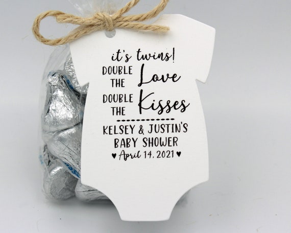 Twins Baby Shower Kisses Favor Tag |  Tags Only OR Bags/Tags + Twine  | Double the Love Double the Kisses Twins Baby Shower Favor -Bag small