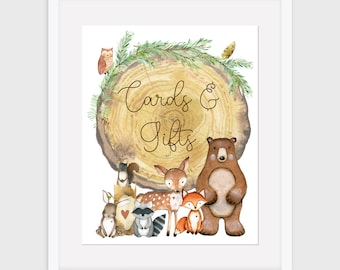 Woodlands Baby Shower Cards & Gifts Sign - Printed Woodlands Cards and Gifts table sign - 8 x 10 cardstock sign NO frame is included