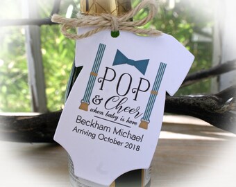 Champagne Baby Shower Favor |  Little Man Baby Shower Favor | Fall Baby Shower Favor | pop it when she pops, Tags only OR Tags w/Twine-Turq