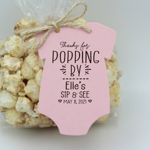 Popcorn Sip and See Favors- Tags ONLY or DIY kit | Sip & See Favor | Thanks for Popping By Favor | Popcorn Favor