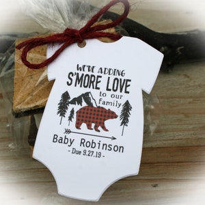 Lumberjack Baby Shower Favor S'more Favor | We're Adding S'more Love to our Family |  Buffalo Plaid Bear Baby Shower Favor | Lumberjack baby