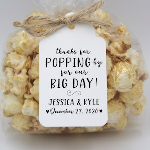 Thanks for Popping By for our Big Day Popcorn Wedding Favor  | Popcorn favor-TAGS ONLY or DIY Bags/Favor Tags & tie, Wedding Popcorn Favor