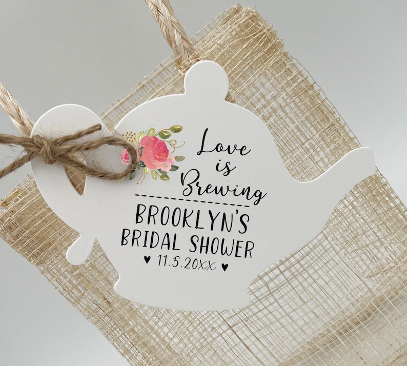 Tea Party Bridal Shower Favors | Tags ONLY- Coffee/Tea Favors | Love is Brewing Favors | Bridal Shower Tea Favors-Tea Party Bridal Shower Pink Flower