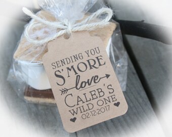 First Birthday Party Favor- Wild ONE Birthday-3 TAG Colors | 20-100 DIY Bags/Favor Tags w/Ribbon or twine |Smore Birthday Favors-Bag szLge