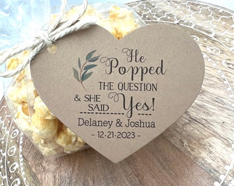 He Popped the Question and she said Yes Popcorn Engagement Favors, Popcorn Bridal Shower Favors, Tags ONLY or Tag/Bag/Twine diy kits