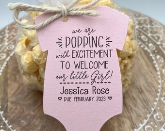 Girl Popcorn Baby Shower Favor | We are POPPING with excitement- Tags Only OR Bags/Tags + Twine | Girl Baby shower Favors - LGE