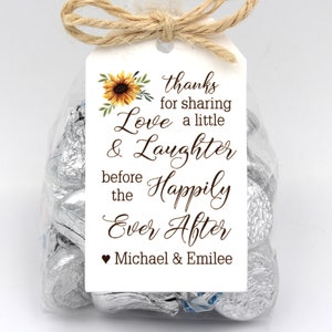 Sunflower Rehearsal Dinner favor kit | Love Laughter Happily Ever After Wedding Favor Kits,  DIY Favor Kits, Wedding Favor Idea -3 tag color