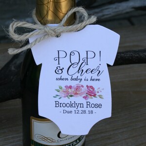 Champagne Baby Shower Favor girl |  Boho Baby Shower Favor | Pink Roses Baby Shower | pop it when she pops, Tags only OR Tags w/Twine