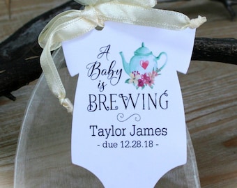 Tea Party Baby Shower Favor Tags | A baby is Brewing Baby Shower Favor Tags | Baby Shower Favor Tags | Tags ONLY or Tags+Bags