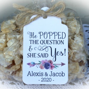 He Popped the Question and She said Yes | Popcorn favor-TAGS ONLY or DIY Kits - Tag + Bag + Tie