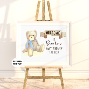 Printed Teddy Bear Baby Shower Welcome Sign - printed cardstock sign NO frame or easel is included - Boy Baby Shower Welcome Sign