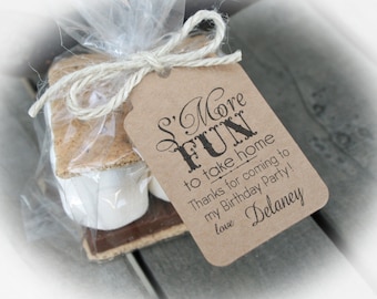 S'Mores Birthday Party Favor Kits-3 TAG COLORS | Smores favor-20-100 DIY Bags/Favor Tags w/Ribbon or twine | 1st Birthday Favors-Bag sz Lge