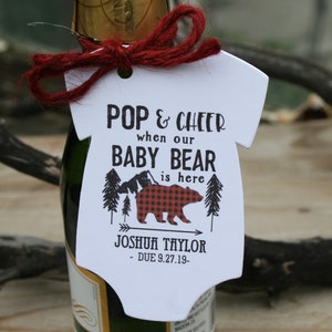 Lumberjack Baby Shower Favor Champagne | Bear Champagne Baby Shower Favor | pop it when she pops, Tags only OR Tags w/Twine