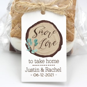 S&#39;Mores Wedding Favors, Pick your flower, Tags ONLY or kit-tag+bag+twine, Smore love to take home, smores wedding reception station