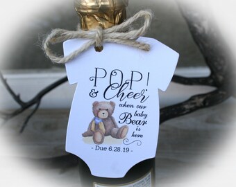 Teddy Bear Baby Shower Champagne Favor Tag ONLY or Tags+Twine | Teddy Bear Champagne Favor | Teddy Bear Baby Shower Favor | Teddy Bear Favor