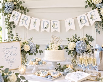 Something Blue Before I Do | Blue Hydrangea Miss to Mrs. Banner, Bridal Shower | As Shown or custom verbiage