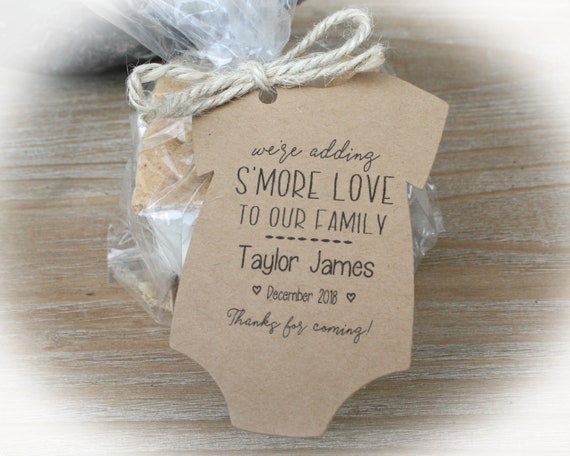 S\u2019more Baby Shower Favor Tags Party Favor Gift Tags Adding S/'more Love To Our Family Tags Mini Onesie Girl Baby Shower Smore Favor Tags
