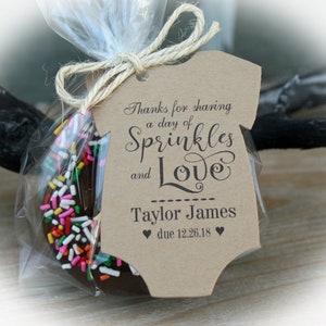 Donut Baby Shower Favor | Sprinkles Baby Shower Favor Tags Only OR Bags/Tags + Twine| 3 Tag Colors | Baby Sprinkle Favors - Bag LGE
