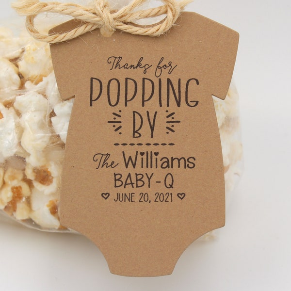 BABY-Q Popcorn Baby Shower Favor | Thanks for Popping by  Tags Only OR Bags/Tags + Twine| Baby shower Favors - Baby Shower Favor