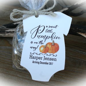 Fall baby shower favor | PUMPKIN Baby Shower Favor Tags or Kits-Tags ONLY or kits with Bags & Twine | Baby shower Favors-OFT-Pump1