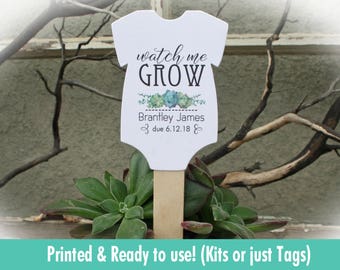 Watch Me Grow favor tags or Kits | -Tags ONLY or kits with sticks (NO plants included) | Succulent Baby shower Favor tags-OFTwmg1