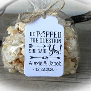 He Popped the Question Popcorn Bags, Bridal Shower Popcorn Favor-Popcorn favor Bags/Favor Tags & twine, He Popped the question she said yes