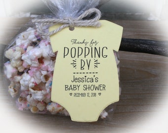 Popcorn Baby Shower Favors | Thanks for Popping by Tags Only OR Bags/Tags + Twine| 3 Tag Colors | Baby shower Favors - LGE