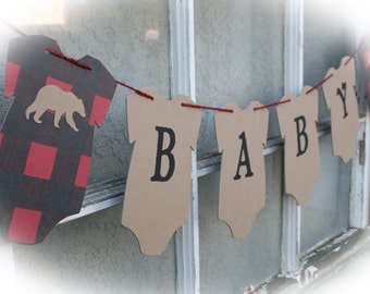 Lumberjack Baby Shower Banner, Lumberjack Baby Shower Banner, Buffalo Plaid Baby Shower-Available as shown with Baby or Babys name