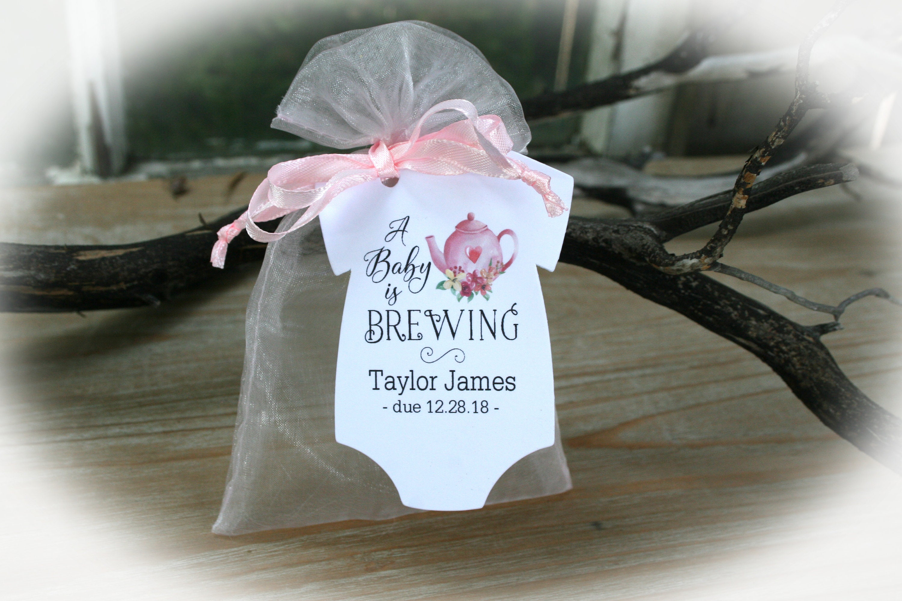 Tea Party Baby Shower Favor A Baby Is Brewing Baby Shower Etsy