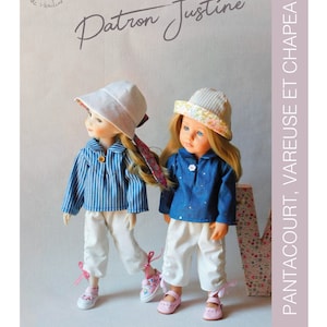 &quot;Justine&quot; sewing pattern for Ruby Red Fashion Friends and little Kidz dolls from Götz - HAT, JACKET and CURVED PANTS