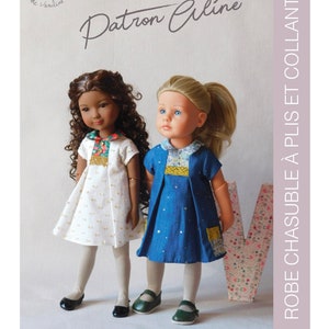 &quot;Aline&quot; sewing pattern for Ruby Red Fashion Friends and little Kidz dolls from Götz (36cm) - DRESS with PLEATS and TIGHTS