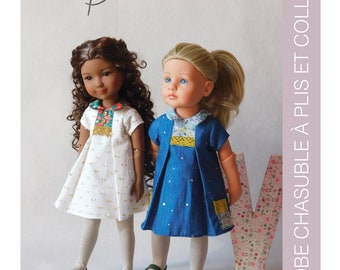 "Aline" sewing pattern for Ruby Red Fashion Friends dolls and little Kidz de Götz (36cm) - PLEATED DRESS and TIGHTS