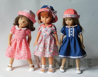Sewing pattern No. 14 for 32-33 cm dolls (Effner 13", Minouche, Chérie Corolle); Classic dress and hat