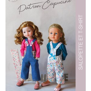 &quot;Capucine&quot; sewing pattern for Ruby Red Fashion Friends and little Kidz dolls by Götz-OVERALLS with POCKETS and T-SHIRT