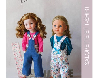 "Capucine" sewing pattern for Ruby Red Fashion Friends and little Kidz dolls by Götz-OVERALLS with POCKETS and T-SHIRT