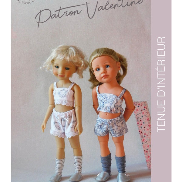 Patron couture "Valentine" pour poupées Ruby Red Fashion Friends et little Kidz de Götz- BRASSIERE ou nuisette; SHORTY; MULES et chaussettes