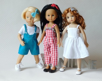 Sewing pattern No. 16 for 32-33 cm Effner 13" dolls, Minouche, Chérie Corolle; romper, pants or dress; overalls