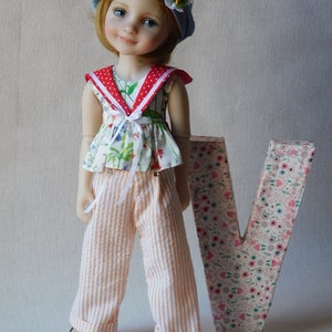 &quot;Marine&quot; sewing pattern for Ruby Red Fashion Friends dolls - Wide trousers, bodice, cap and removable sailor collar